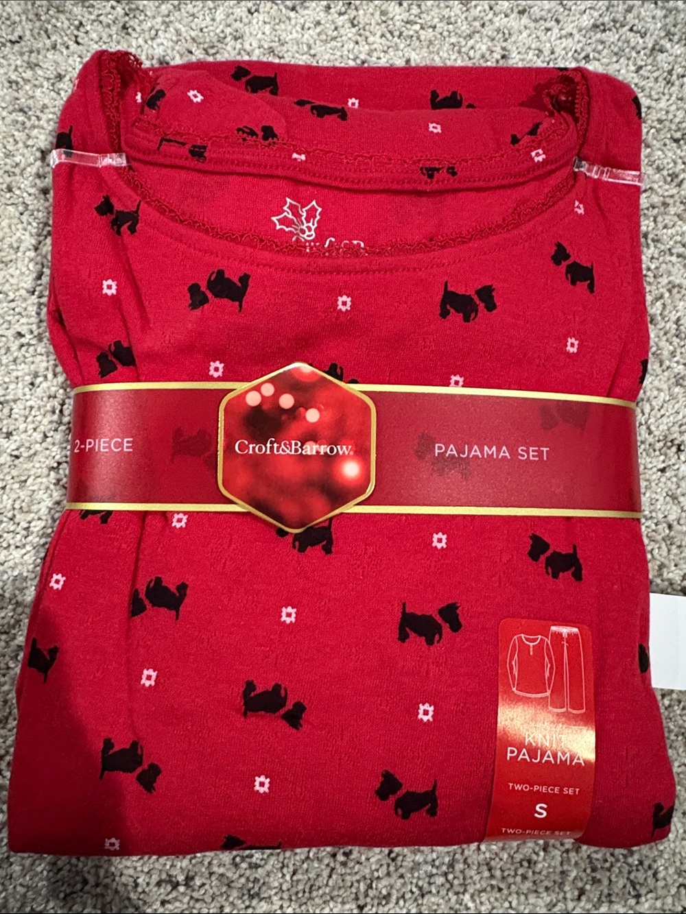 croft & barrow Red Kids Pajama Set with Black Scotty Dog Print